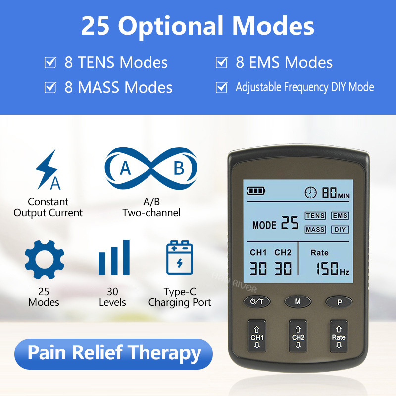 Tens Pain Relief Unit - Massageador de pulso eletrônico de canal
